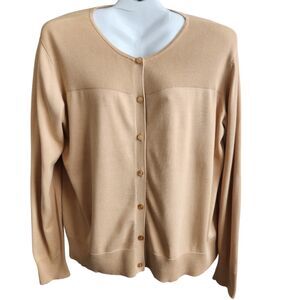 Preston & York Silk Cotton Cardigan XL Camel Tan Quiet Luxury Old Money Preppy